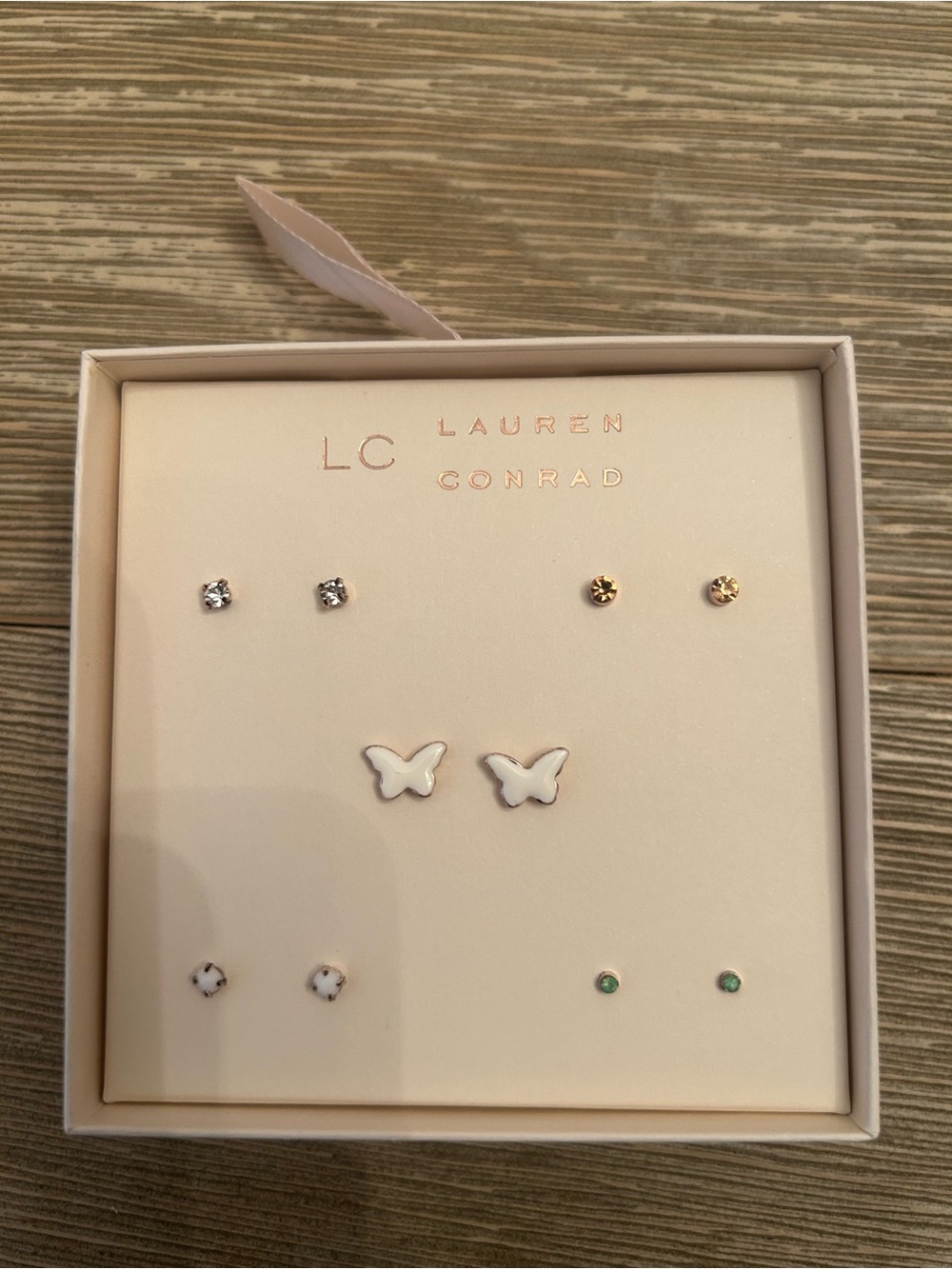 LC Lauren Conrad White Butterfly & Multicolor Stud Earring Set